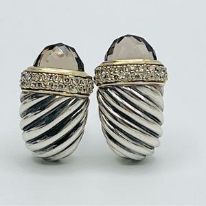 David Yurman Waverly Earrings With Smoky Quartz, Diamonds and Gold